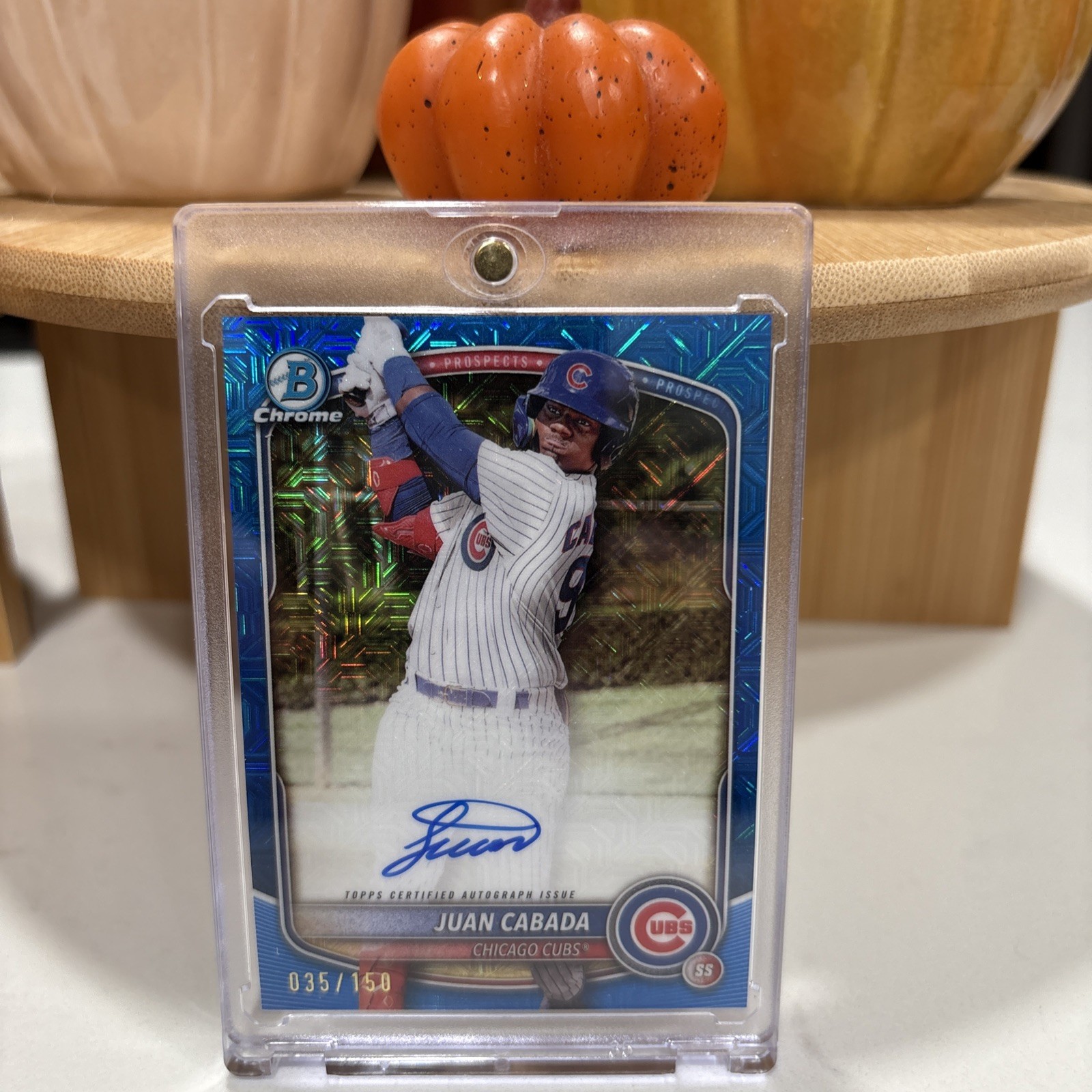2025 Bowman Chrome Prospect Autographs Juan Cabada Blue 35/150 Cubs 1st Bowman