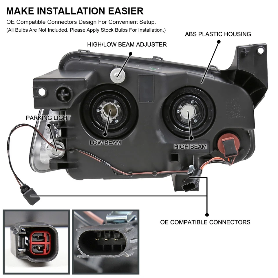 Fits 2006-2010 Dodge Charger Black Headlights+Corner Signal Lamps Left+Right Foto 4 de 4