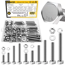 254-Piece SAE 304 Stainless Steel Nuts Bolts & Washers Assortment Kit with Orga