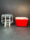 Vintage PYREX “Primary Red” #501-b 1.5 Cup Refrigerator Dish + Ribbed Glass Lid