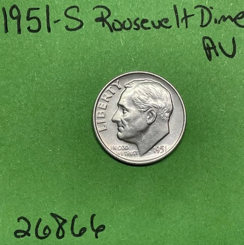 1951 S Roosevelt Dime AU About Uncirculated  90% Silver 10c US Coin