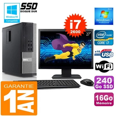 PC DELL 990 SFF Core I7-2600 Ram 16Go Disque 240 Go SSD Wifi W7 Ecran 27" - Photo 1/4