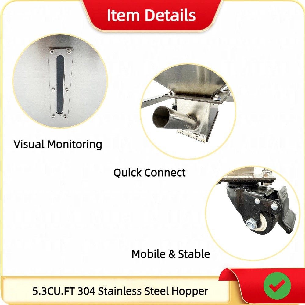 100KG Transfer Hopper 150L Stainless Steel Hopper Industrial Plastic Injection