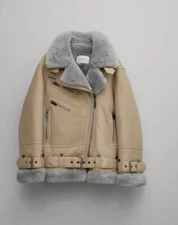 The Arrivals Women's Moya Cream Leather & Shearling Trim Jacket Small - E1