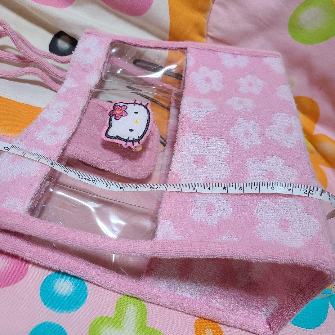 ♡キティ フラワーピンク ビニールバッグ タオル生地 サンリオレトロ♡ Sanrio Vintage Hello Kitty Flower Pink Vinyl Tote Bag Towel