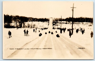 Postcard Toboggan Slide, Mount Royal, Montreal, Canada snow winter RPPC A130