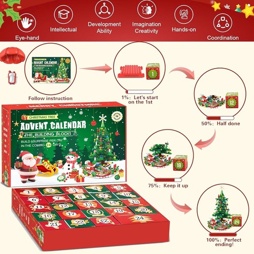 24pcs Advent Calendar 2024 Christmas Tree Building Set Boxes Countdown Block UK - Picture 9 of 23