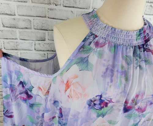 NWT Torrid Sheer Lavender Floral Blouse Size 5X Long Sleeve Cold Shoulder - Picture 3 of 9