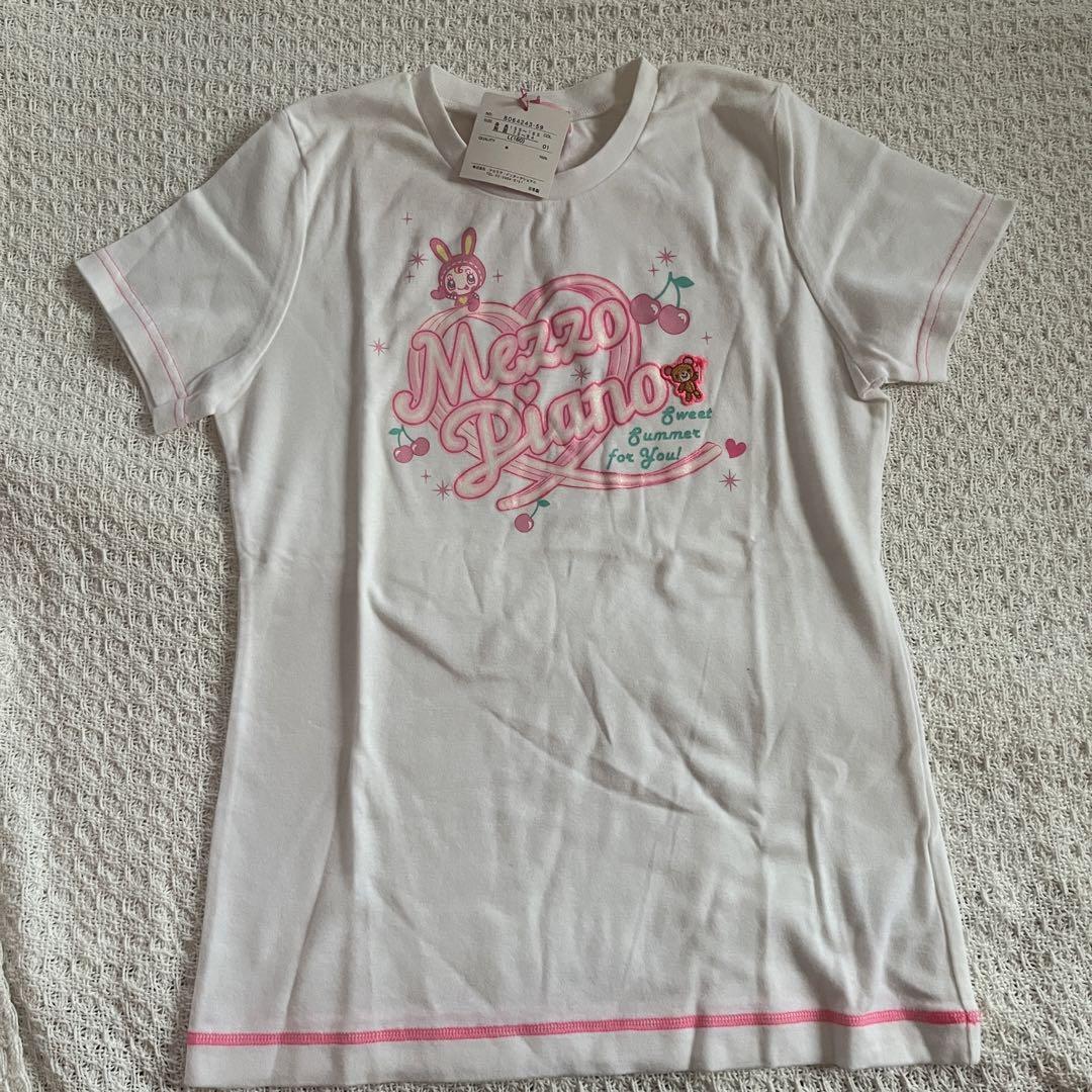 Mezzo Piano Tshirts 160cm(L) White Pink Berrie Heart New w Mezzo Piano Tshirts 160cm(L) White Pink Berrie Heart New w