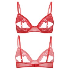 US Women's Lace Floral Open Tip Bra Wire-Free Unlined Push Up Top Nightwear