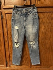 Old navy jeans 2 og straight high rise secret slim pockets blue denim distressed