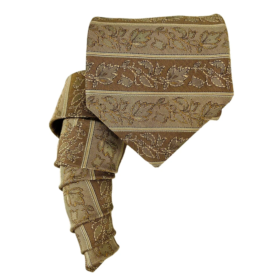 Robert Talbott Best of Class Nordstrom 领带 最好的丝绸 花卉 条纹 金色 棕色 — 第 2/4 张图片