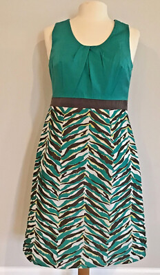 Merona Dress Women's 6 Sleeveless Green Brown Animal Print BalletCore Lined Knee