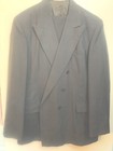 Men Suit Haggar Imperial Sz47 Pants 36x32 Double Breasted Blue With Gray Stripes — photo 1