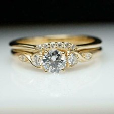 2Ct Round Cut Simulated Diamond Wedding Bridal Ring Set 14K Yellow Gold Plated