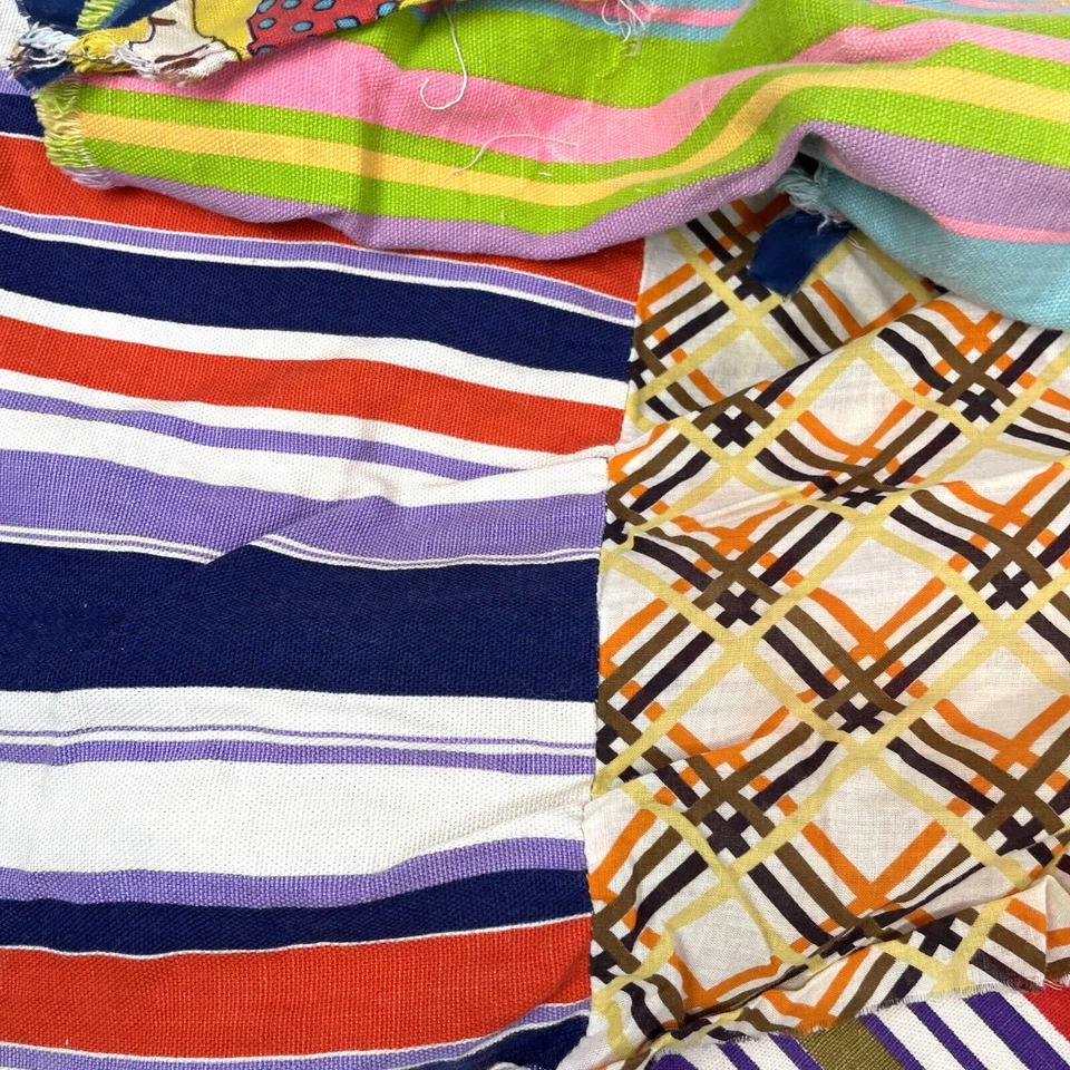 Colcha vintage inacabada 80 x 80 quadrados listra de cogumelo xadrez retrô - Imagem 4 de 4