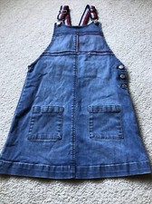 Tommy Hilfiger Girls Dress Size M 8/10 Denim Jumper Red Blue Stripe Adj Straps