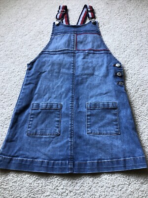 Tommy Hilfiger Girls Dress Size M (8/10) Denim Jumper Red Blue Stripe Adj Straps