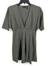 ASOS DESIGN Women’s Short Sleeve Button Front Mini Dress Jersey Green Size 2