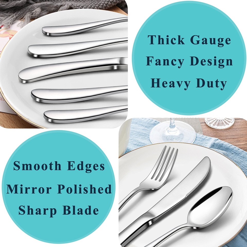 Herogo Heavy Duty Stainless Steel Silverware Set 60Piece Heavy Weight