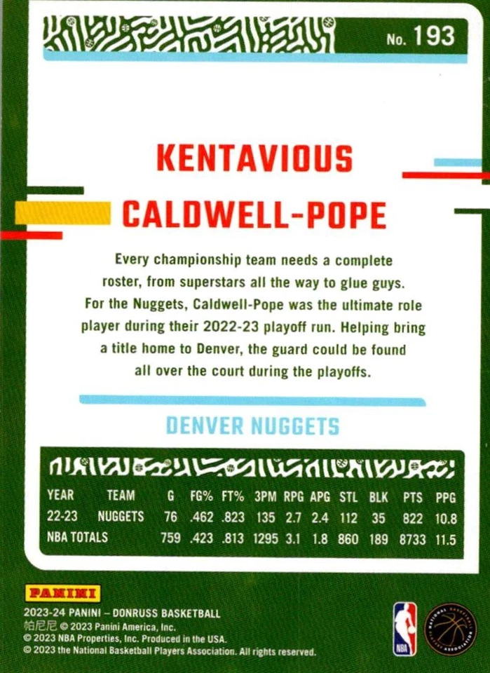 2023-24 Donruss Kentavious Caldwell-Pope Denver Nuggets #193 - Image 2 of 2