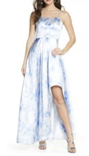 Sequin Hearts Evening Dress Asymmetrical High/low Satin Blue Size 3 MSRP $119