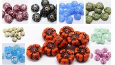9MM CZECH PRESSED GLASS FLAT ROUND DISC FLOWER SPACER BEADS - 20PCS - 22 COLOURS