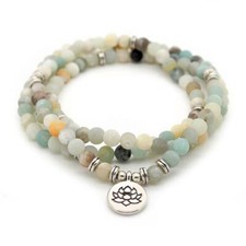 AMAZONITE PRAYER BEADS 108 6mm Stretch Wrap Bracelet Necklace Aqua Lotus Mala