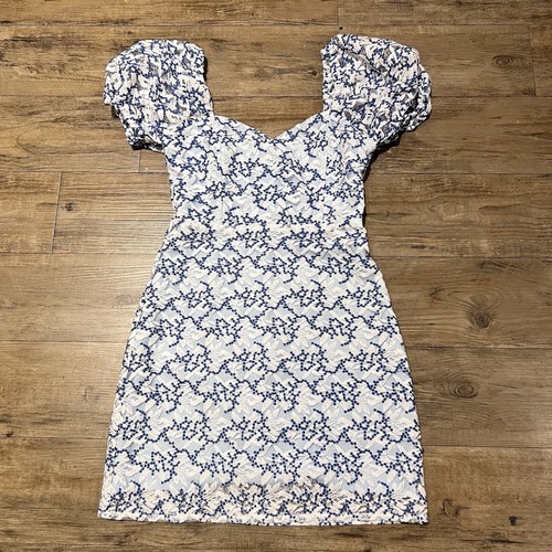 Adelyn Rae “Greta” Lace Mini Dress Floral Print Puff Sleeves Dress Size Small - Picture 10 of 19