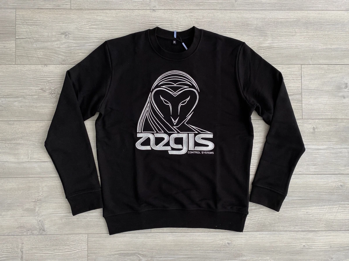 McQ by Alexander McQueen Sweatshirt Large Aegis Owl Logo Embroidered Black