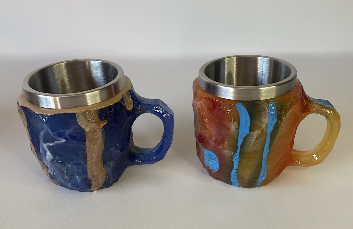Colorful Coffee Mugs Faux Mineral Crystal Resin Cups Set Of 2