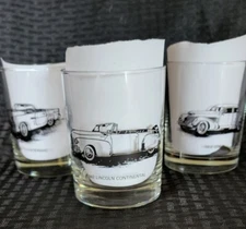 Vintage Set of 3 Drinking Glasses with Vintage Cars