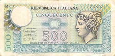 Italy  500  Lira  14.2.1974  P 94  Series M 03  Circulated Banknote MPCH
