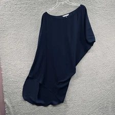 Trina Turk Women Radiant Dress Large Navy Blue Pullover Asymmetrical Hem