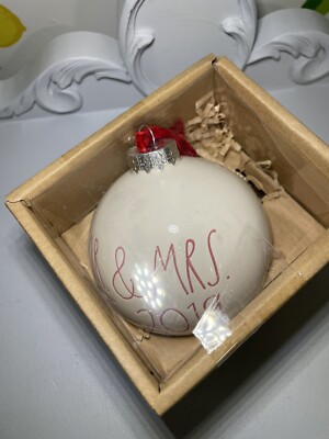 Rae Dunn Ceramic Christmas Ornament Mr And & Mrs Est 2019 Wedding Anniversary