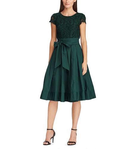 Lauren by Ralph Lauren Women's Dress Dark Green Size 12 Lace-Taffeta