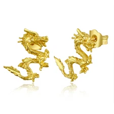 Wellingsale 14k Yellow Gold Dragon Stud Earrings (7 X 11mm)
