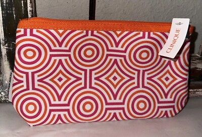 Clinique Jonathan Adler Makeup Bag Zippered Pink & Orange Geometric New 5x9