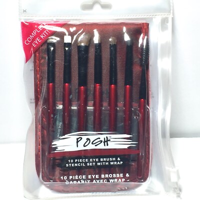 Posh 10 Piece Eye Brush & Stencil Set With Wrap - 86114