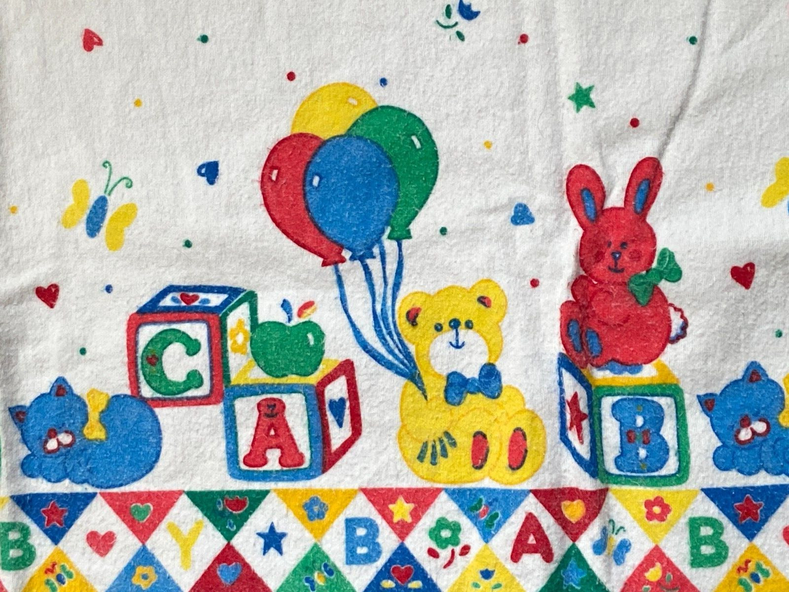 Vtg RIEGEL Baby FLANNEL Receiving BLANKET Teddy Bear ABC Alphabet 36" x 29"