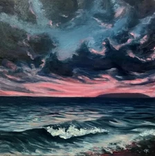 Seascape oil painting. Oil on Canvas board. Signed by artist. 8x8 in. Not Framed
