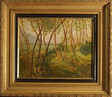 PAESAGGIO ALBERI  SOTTOBOSCO DIPINTO ORIGINALE OLIO TAVOLETTA 36x29