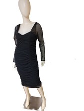 FASHION NOVA Black Semi Sheer Sleeves Ruched Sheath Dress-L