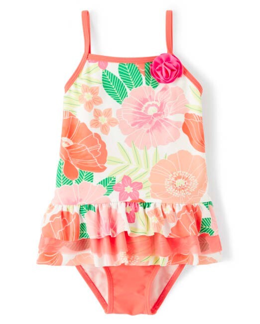 NWT Gymboree Fairy Blossom Girls Floral Ruffle Swimsuit Bathing Suit 3T