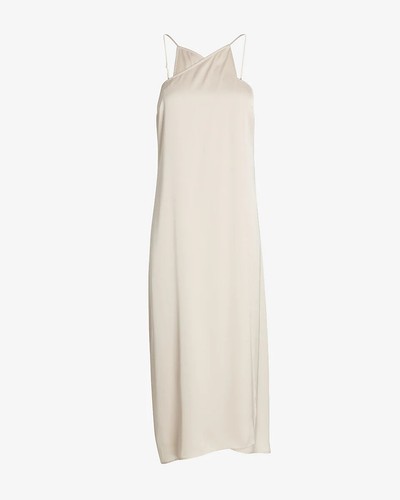 Cross Front Hi-Lo Midi Dress Ivory Sorbet Cocktail Wedding Satin Silk Like Sz M - Picture 3 of 3