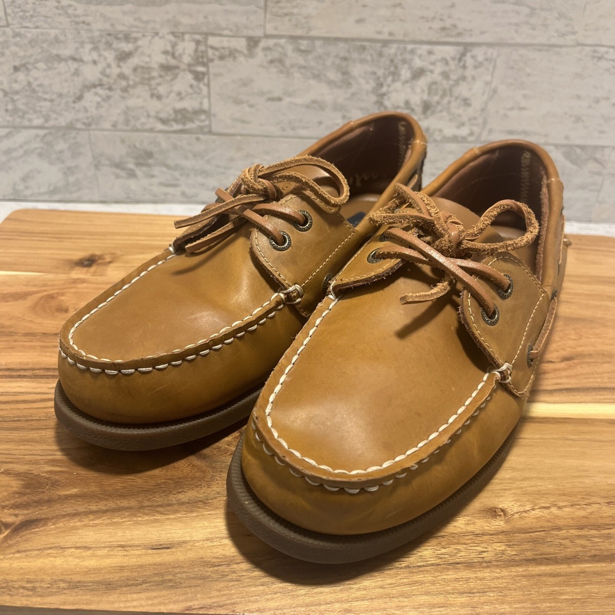 Tommy Hilfiger Leather Boat Loafer Men's Shoes Sz Saddle Brown MINT