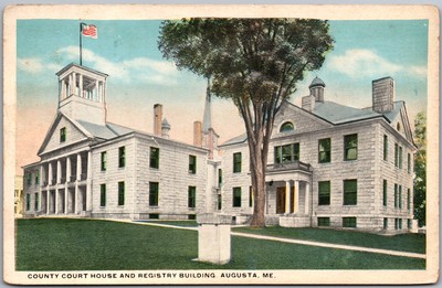 Antique Postcard Registry Building Historic Trials Augusta, ME 1910s