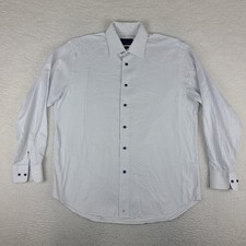 David Donahue Dress Shirt Mens 16.5 34/35 Blue White Geometric Regular Button Up