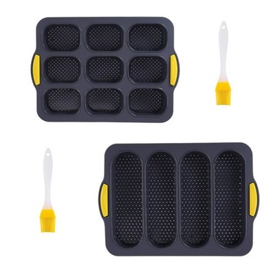 2PCS Backform Brot Set Silikon Backen Brötchen Backform 8 Gitter Baguette Form