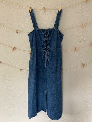 GAP 1969 Lace-Up Demin Tank Midi Dress Size 4 Y2K Cottagecore Romantic Feminine